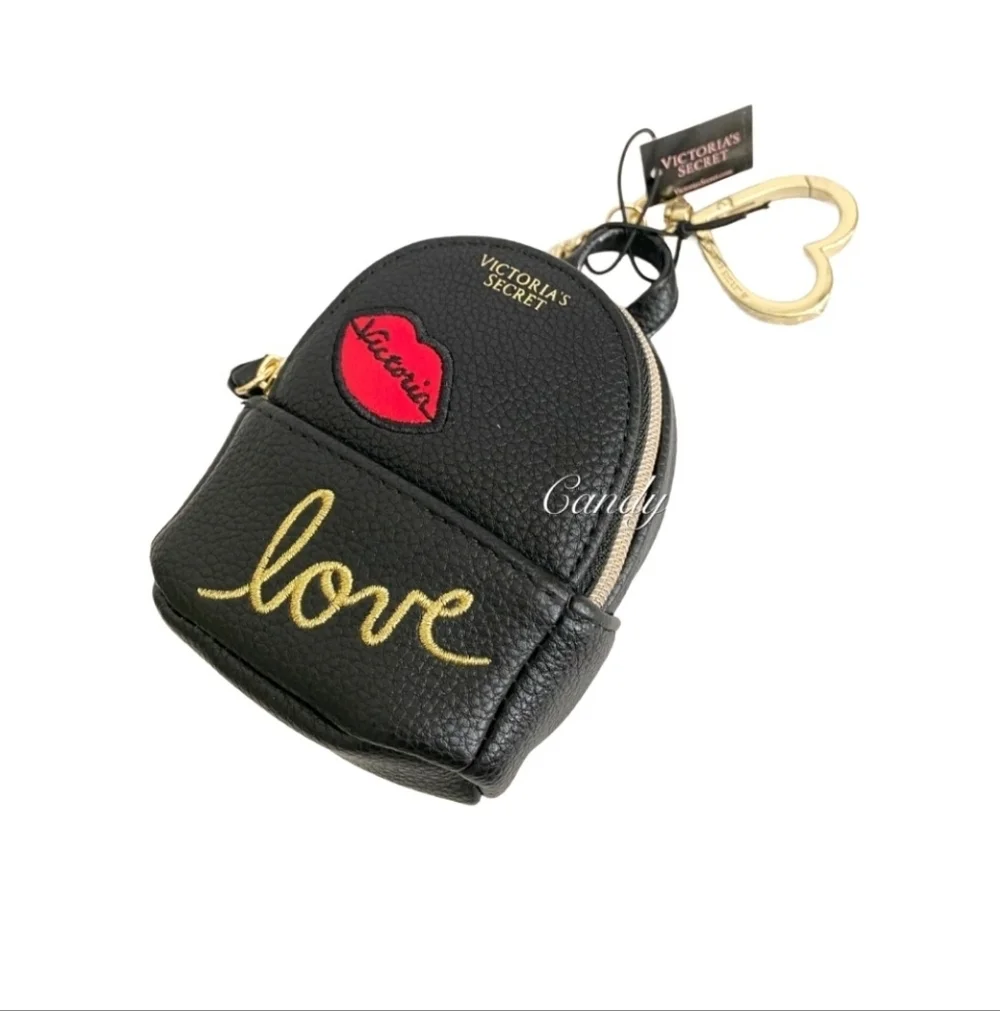 Victoria's Secret Embellished Black Mini Backpack Key Chain Key Fob Bag Charm